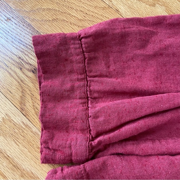 Free People Red Clay Henley crop ruffle deep V half sleeve top shirt medium - Picture 4 of 11